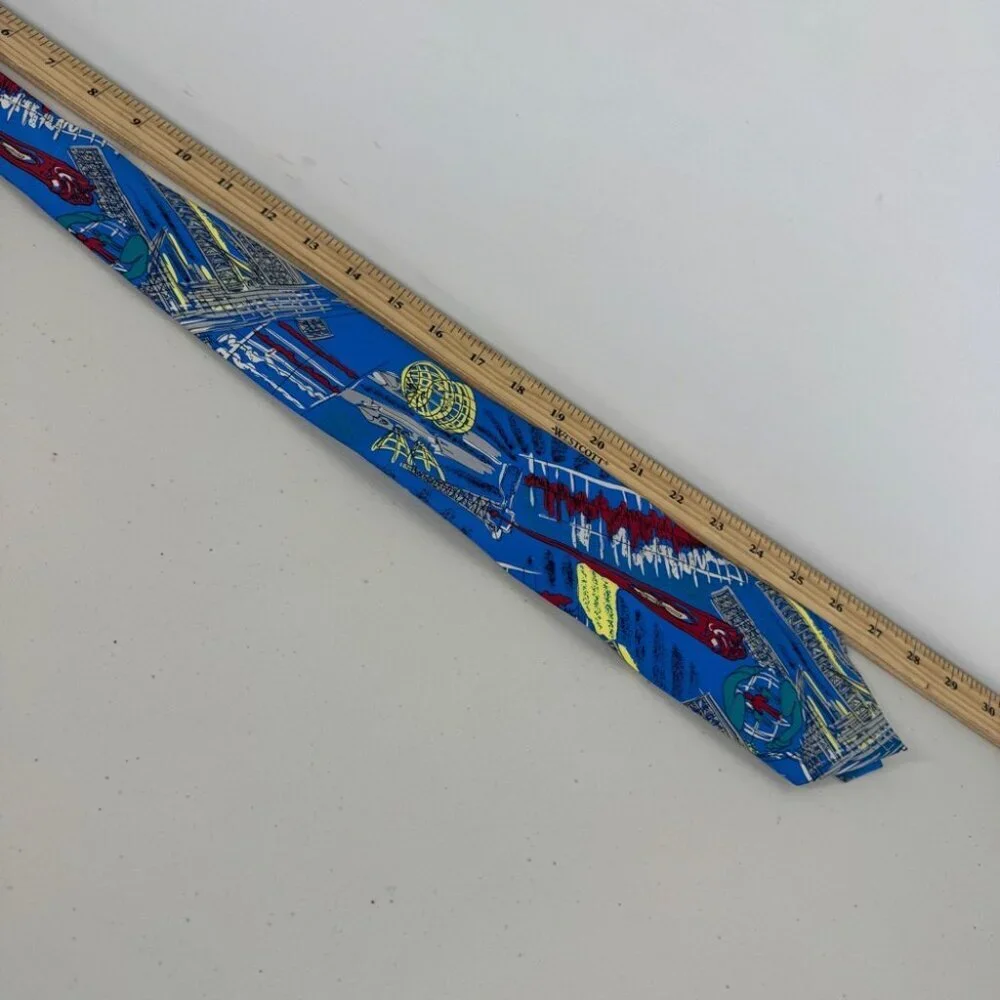 Schimberger Vienna Silk Tie Blue Novelty Architecture Designer Necktie Preppy